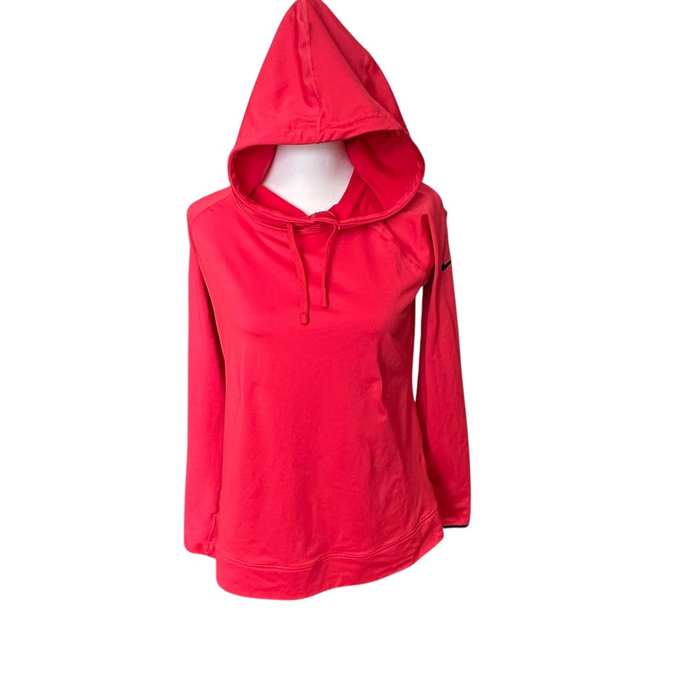 Nike Pro Dri FIT Hoodie‎ Women's Large Red Long Sleeve with Thumbholes Athletic